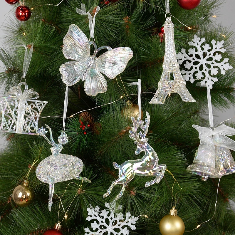 Christmas Ornament Set Figural Shapes Iridescent Crystal Decor