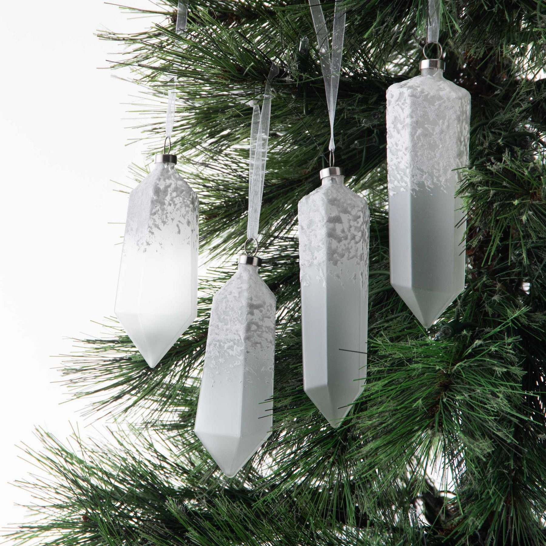 Christmas Ornament Snowy Crackle Texture White Prism Decor