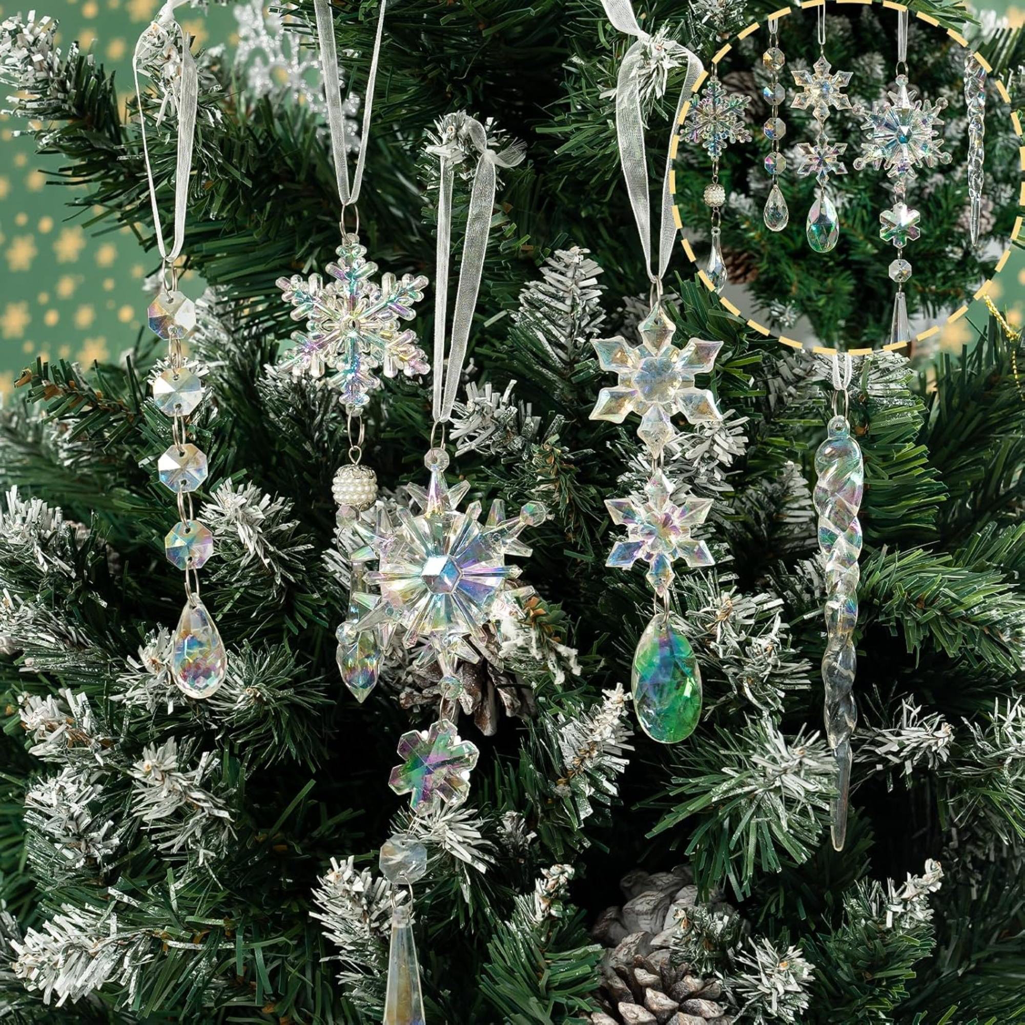 Christmas Ornaments Faceted Surfaces Iridescent Snowflake Decor