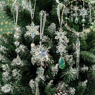 Christmas Ornaments Faceted Surfaces Iridescent Snowflake Decor