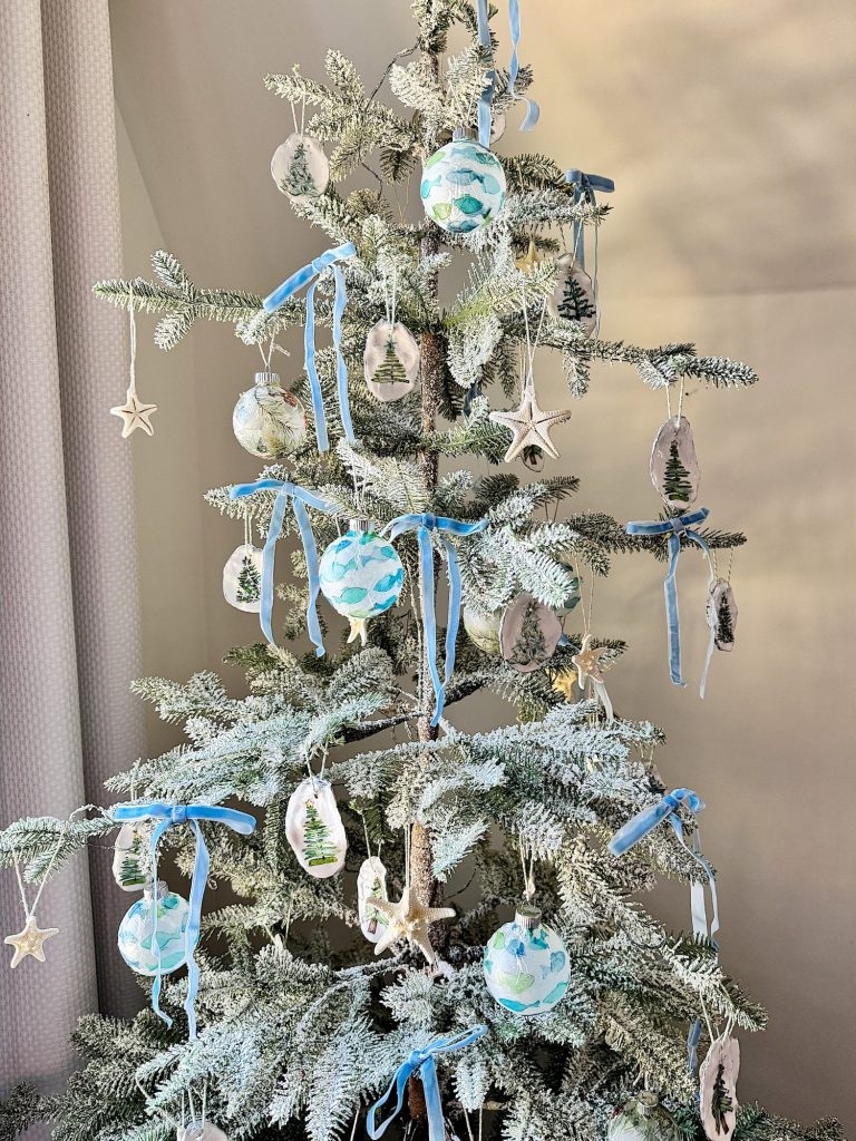 Christmas Tree featuring Blue Velvet Ribbon and Oyster Shells