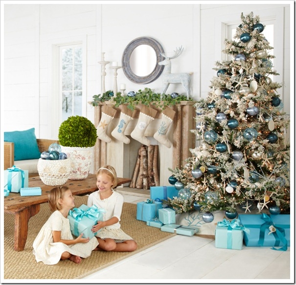 Christmas Tree in Robin Egg Blue with Sea Life Embroidery