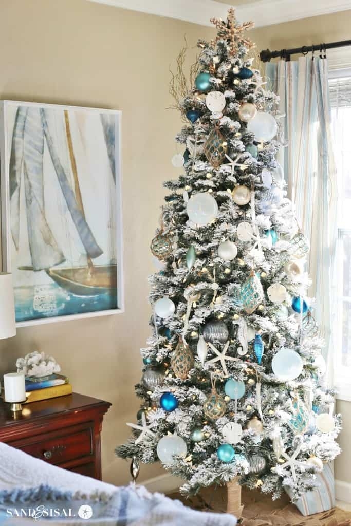 Christmas Tree using Nautical Palette and Sea Life Ornaments