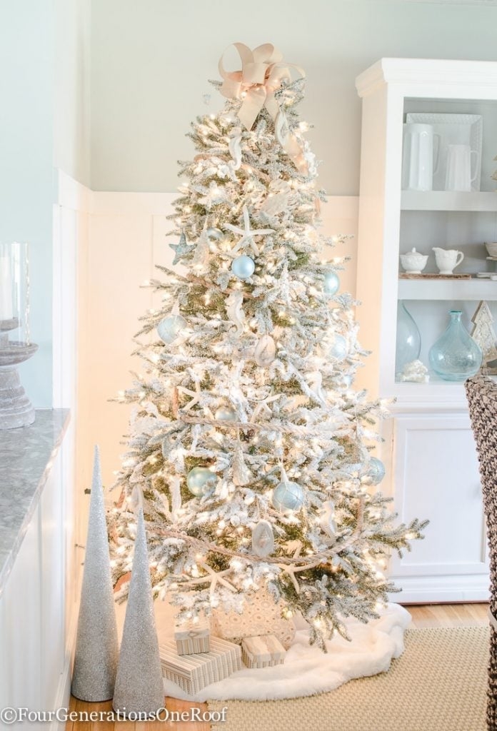 Christmas Tree using Sea Glass Color Palette and Rope Garland
