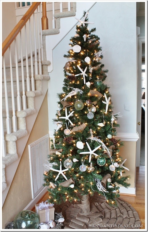 Christmas Tree with Starfish Tree Topper and Burlap Ruffle