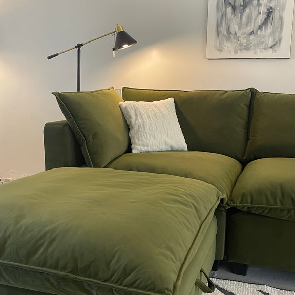 Cloud Sectional Olive Green Velvet Flange Detail
