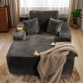 Cloudelle Oversized Plush Corduroy Chaise Lounge Chair Ebern Designs Body Fabric: Gray Faux Fur