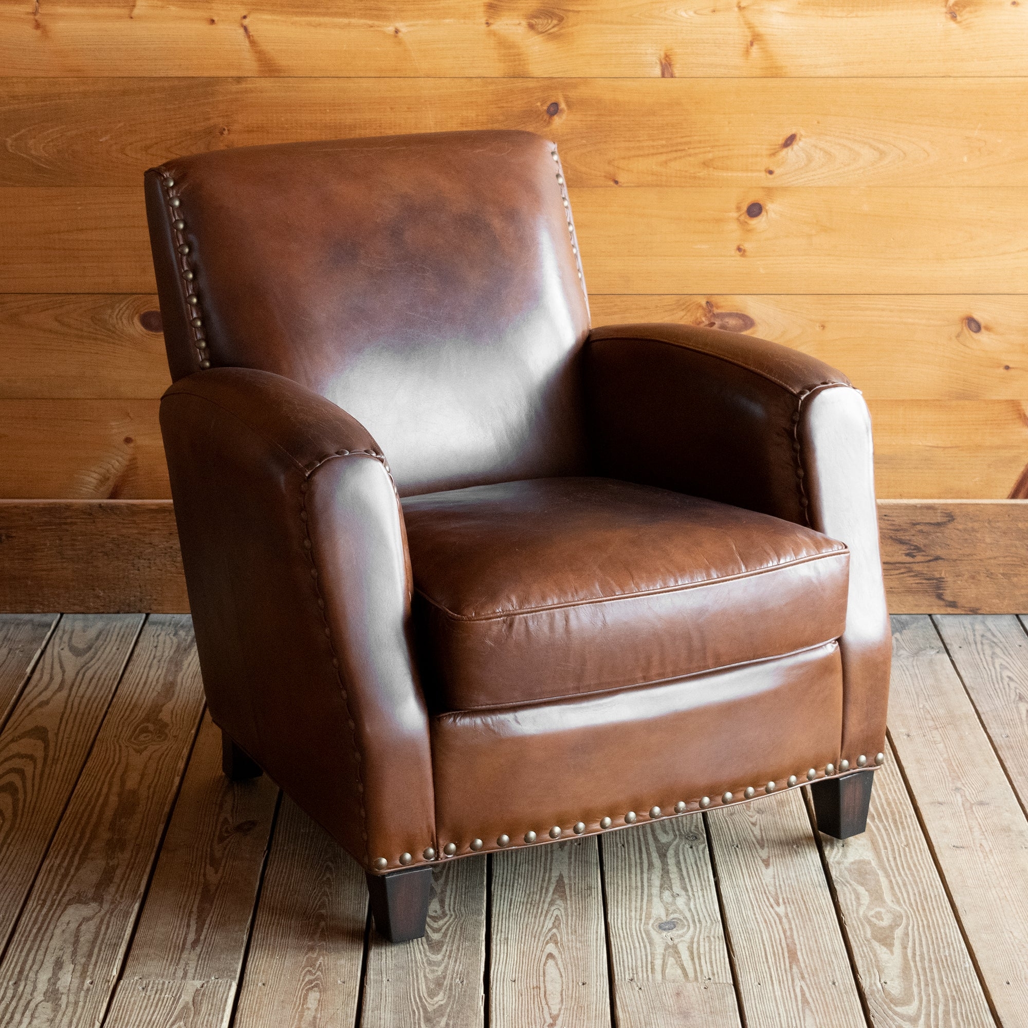 Club Chair with Nailhead Trim and Tapered Wood Legs
