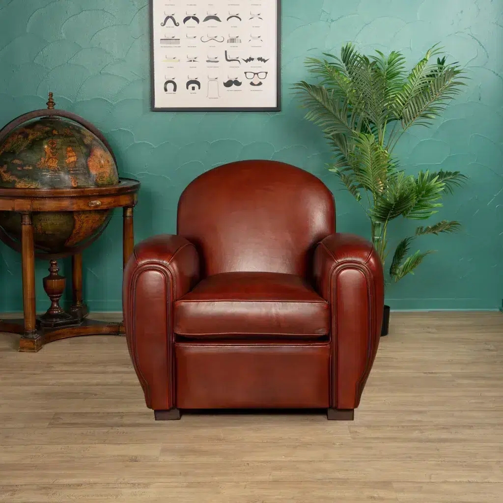 Club Chair with Rounded Barrel Back in Russet Brown