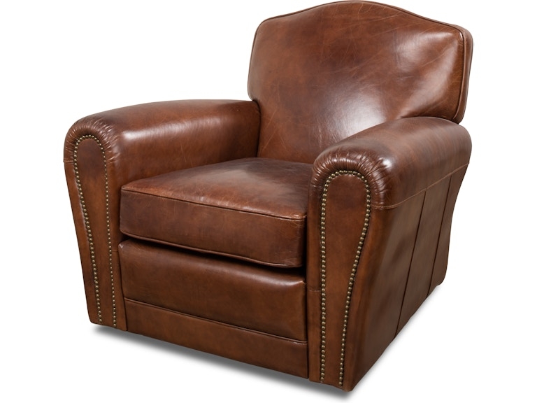 Club Chair with Swivel Base and Distressed Upholstery