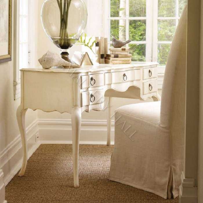 Coastal Five Drawer Desk with Ring Pulls and Apron