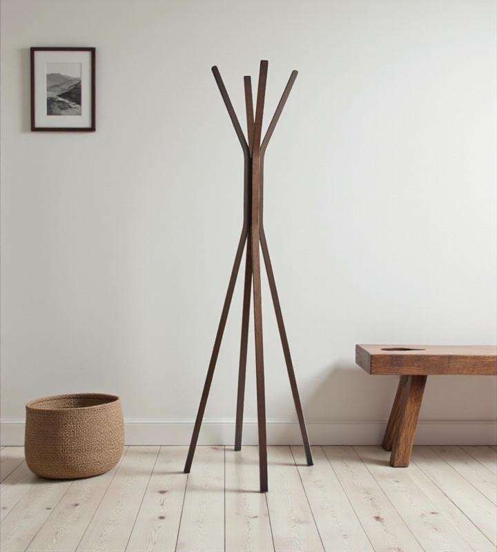 Coat Rack with Architectural Frame in Slim Brown Finish