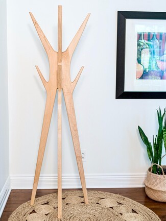 Coat Rack with Light Maple Sculptural Branches and Tripod