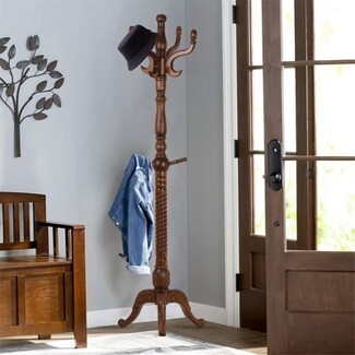Coat Rack with Ornate Tripod Base and Twisted Wood Post