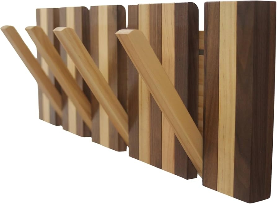 Coat Rack with Retractable Hooks and Dual Wood Slats