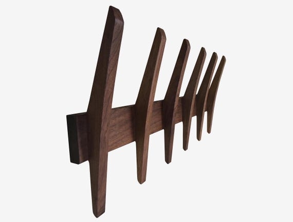 Coat Rack with Solid Walnut Tapered Hooks and Geometric