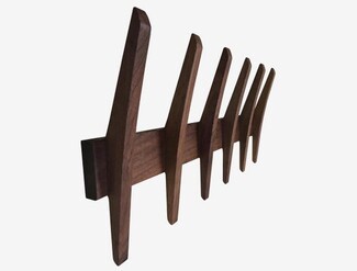 Coat Rack with Solid Walnut Tapered Hooks and Geometric