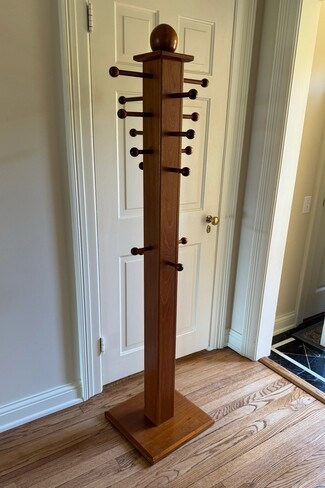 Coat Rack with Staggered Pegs and Teak Wood Spherical Finial
