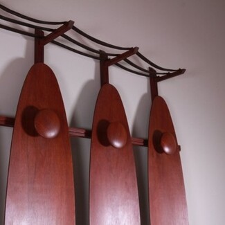 Coat Rack with Surfboard Backplates and Oversized Knobs