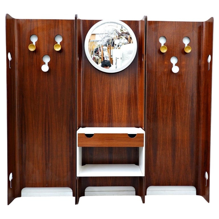 Coat Rack with Triptych Panels and Floating Storage