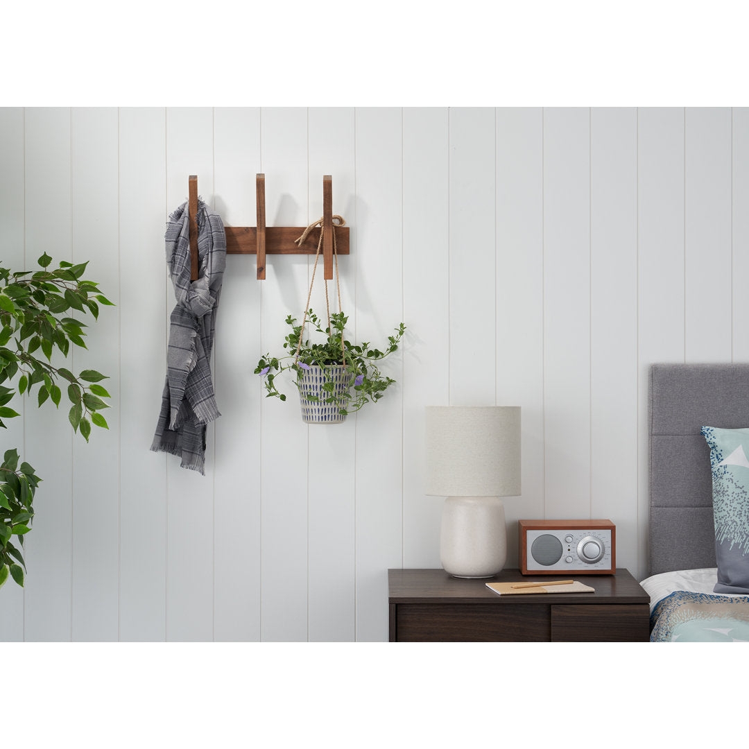 Coat Rack with Walnut Brown Finish and Three Pegs