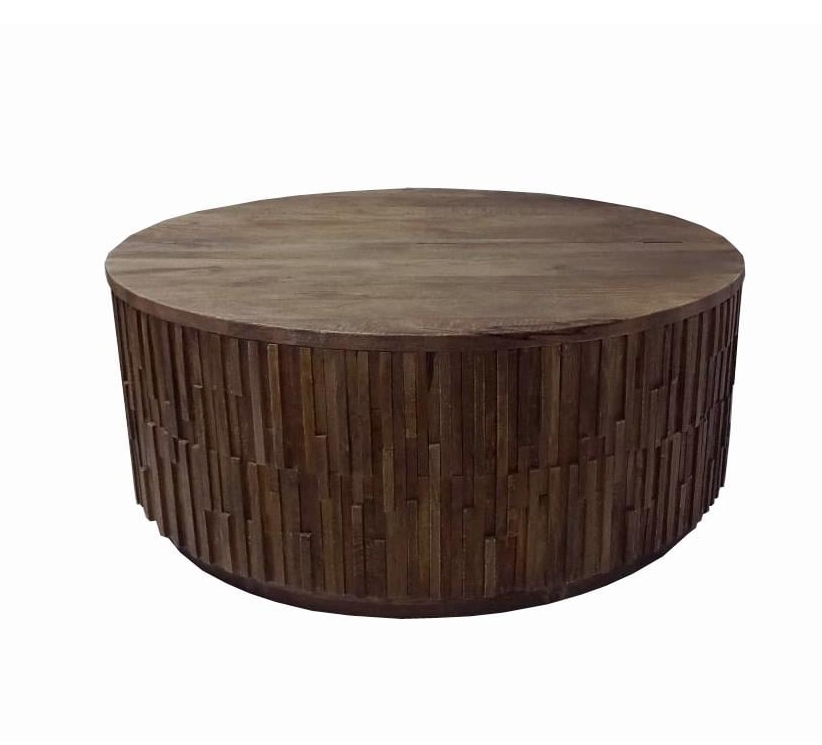 Cocktail Table Vertical Slat Base Drum Silhouette Mosaic