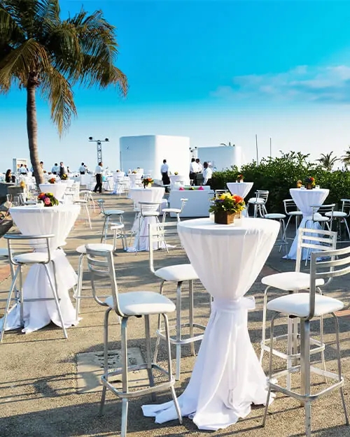 Cocktail Table with Horizontal Slat Back for Outdoor Event Cocktail Tables