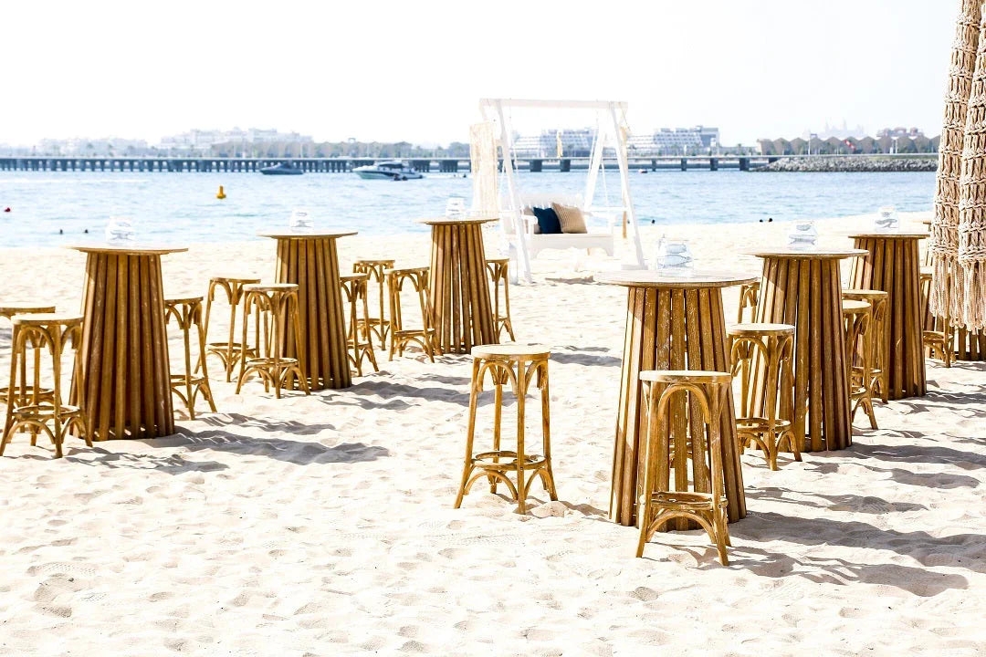 Cocktail Table with Vertical Slat Base for Beachfront Cocktail Tables