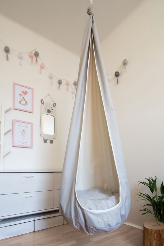 Cocoon Swing White Piping Padded Seat Nursery Hanging Nook