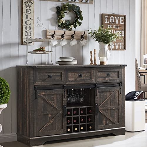 Coffee Bar Cabinet Sliding Barn Doors Rustic Oak Unit
