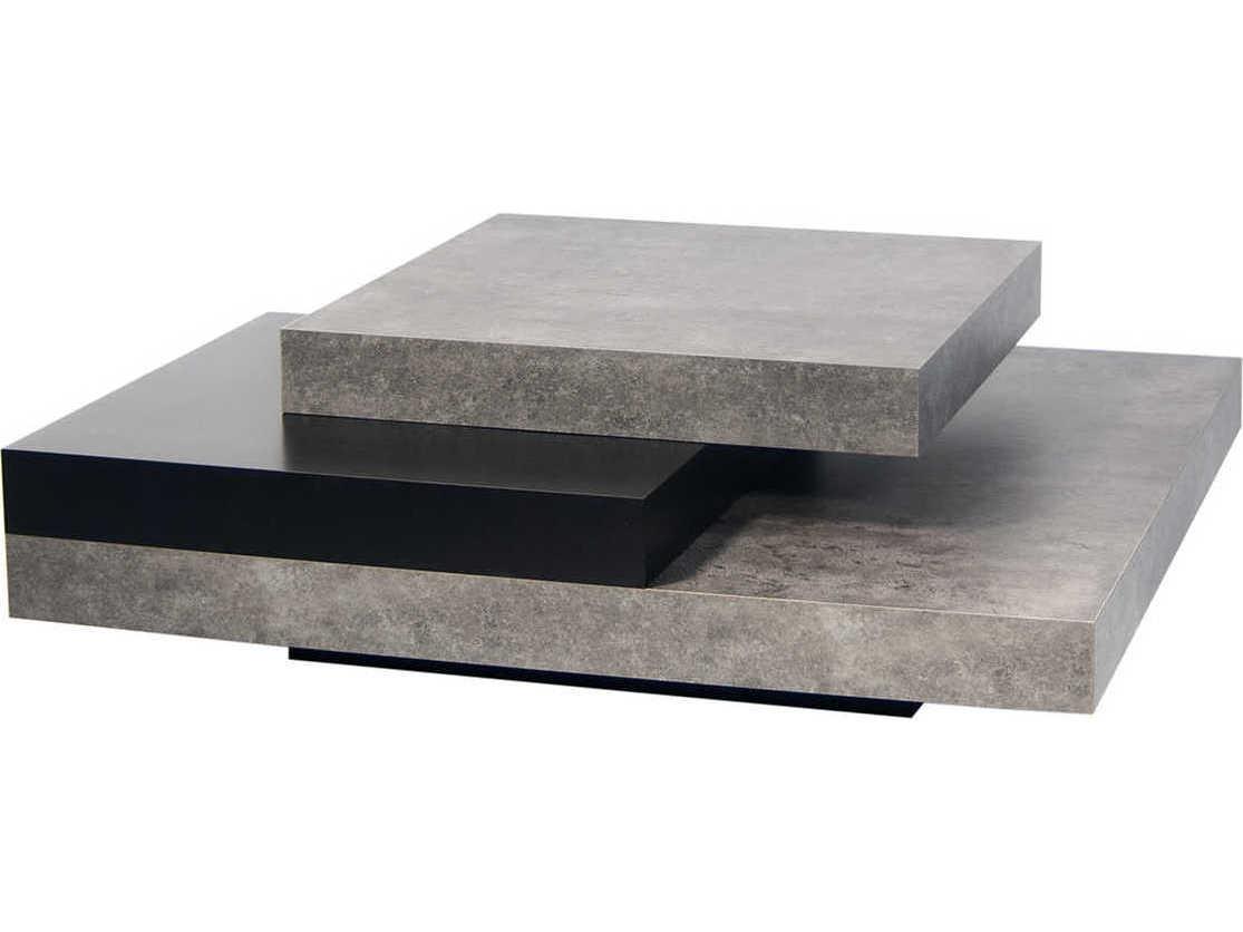 Coffee Table Asymmetrical Tiered Slabs Concrete Look Wood