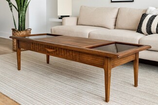 Coffee Table Basketweave Apron and Tapered Legs Wood