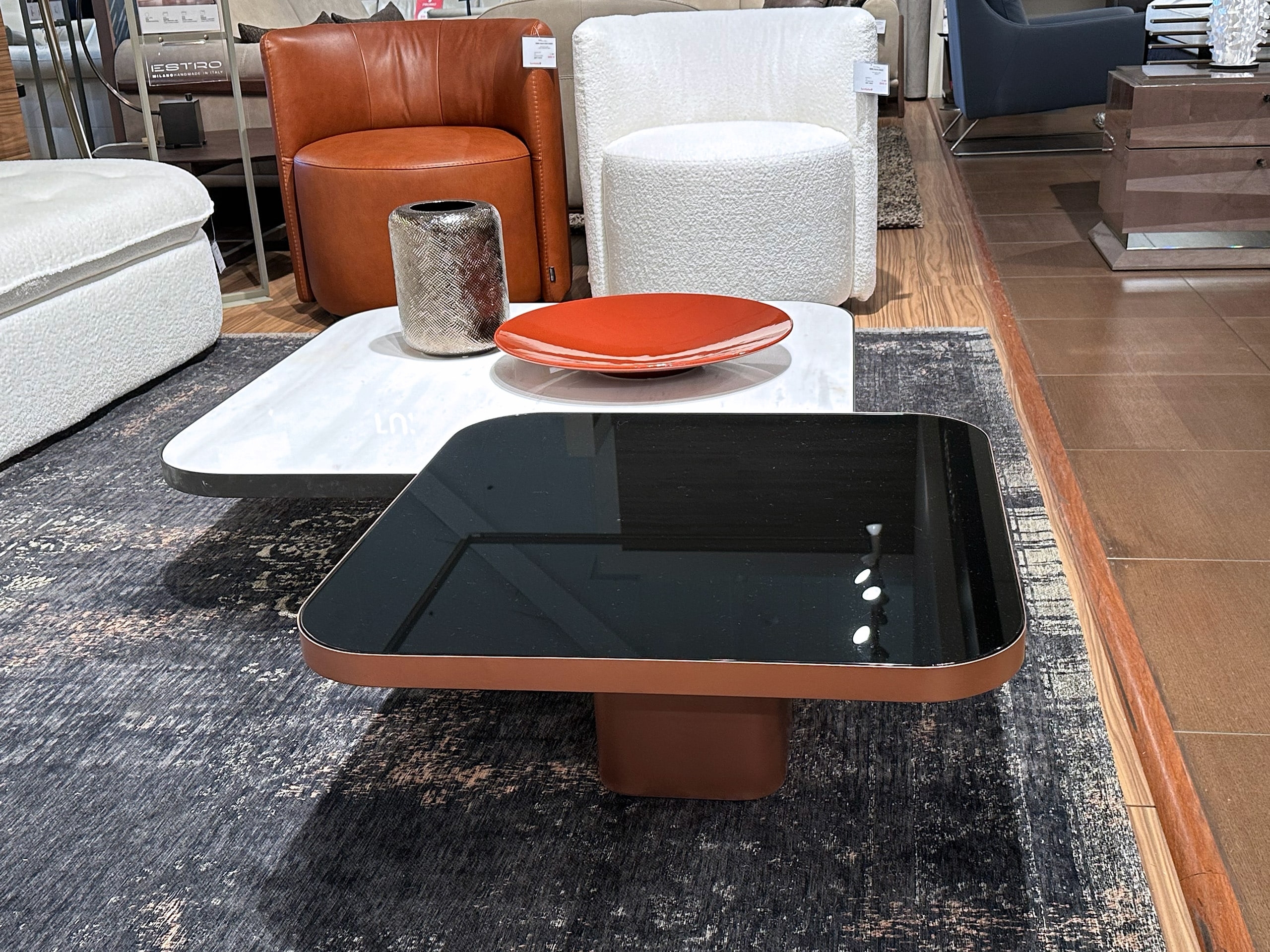 Coffee Table Bronze Pedestal Base Square Glass Table