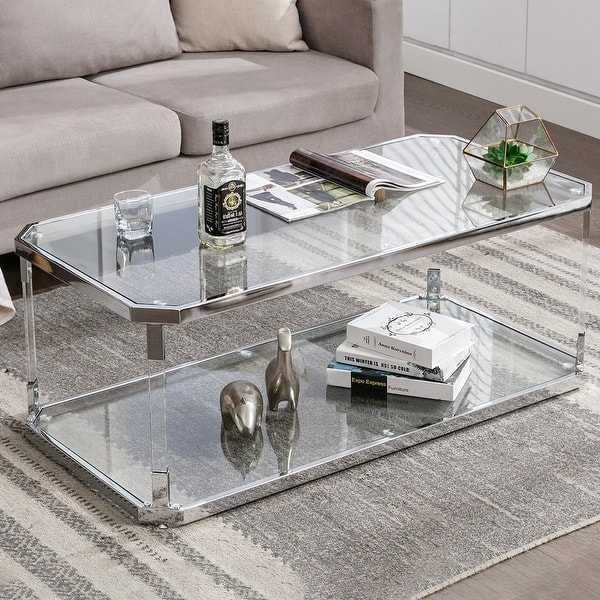 Coffee Table Clear Acrylic Supports Octagonal Frame Two Tier