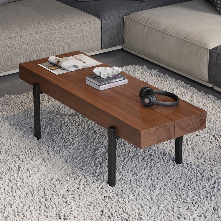 Coffee Table Corner Bracket Legs Thick Wood Slab Top