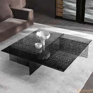 Coffee Table Cross Hatched Pattern Glass Living Table