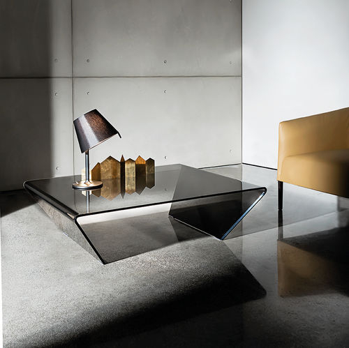 Coffee Table Curved Glass Geometric Design Grey Tint