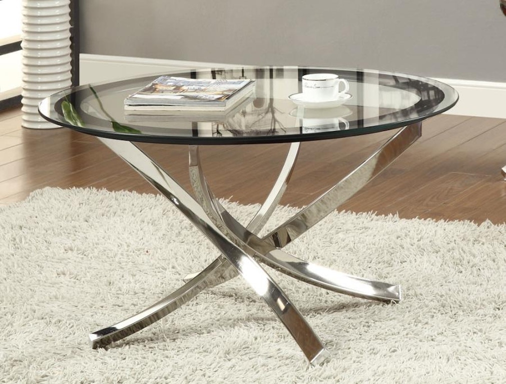 Coffee Table Curved X Base Chrome Beveled Glass Top Glam