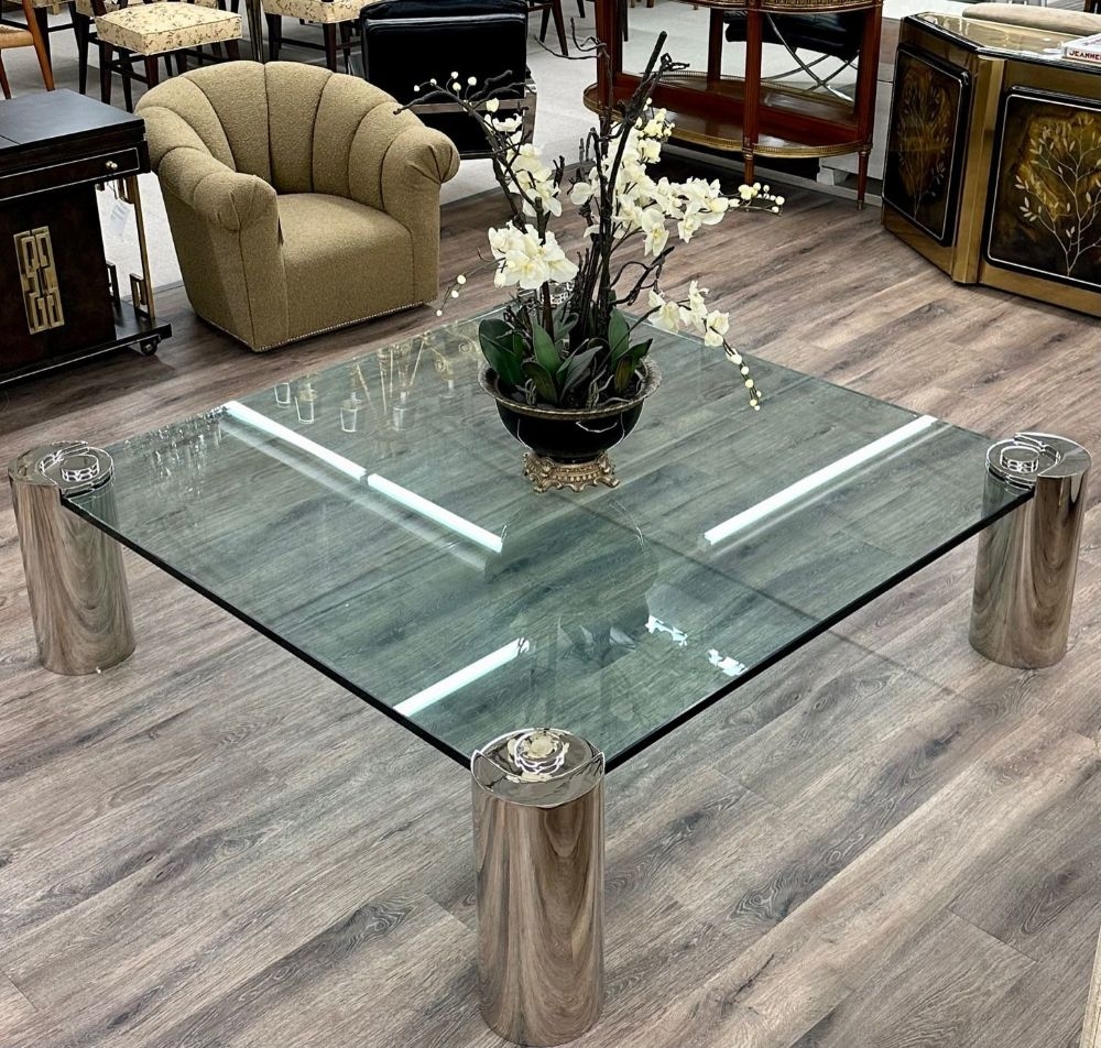 Coffee Table Cylindrical Chrome Legs Notched Supports