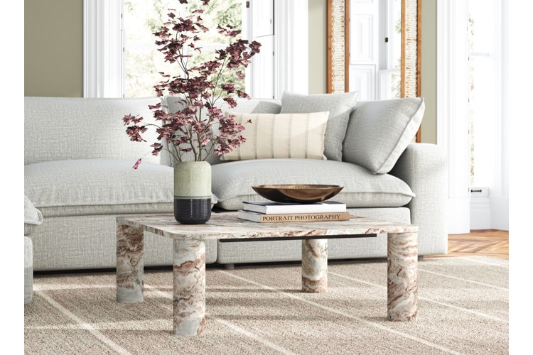 Coffee Table Cylindrical Legs with Stone Texture Design