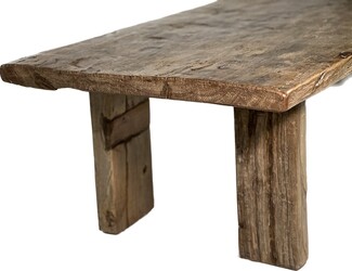 Coffee Table Distressed Thick Slab Top Narrow Design