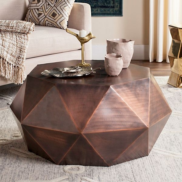 Coffee Table Faceted Bronze Metal Octagonal Cocktail