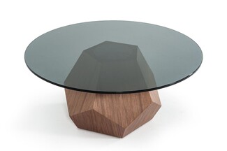 Coffee Table Faceted Pedestal Base Walnut Smoked Glass