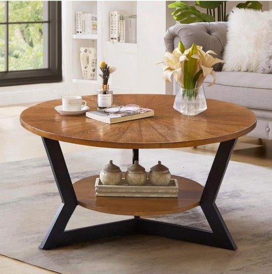 Coffee Table featuring Z-Shaped Metal Legs and Wood Grain