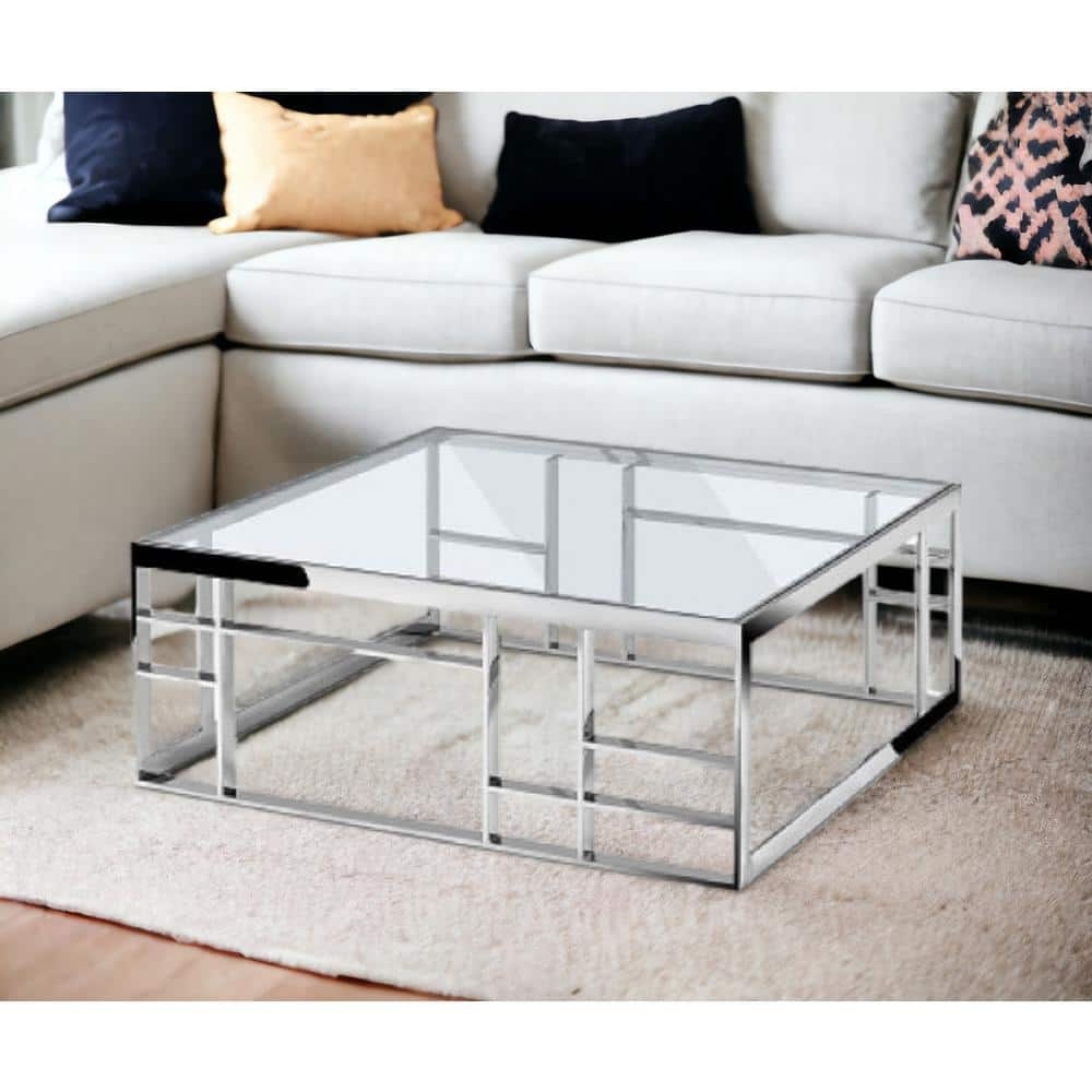 Coffee Table Geometric Base Architectural Lines Glass Top