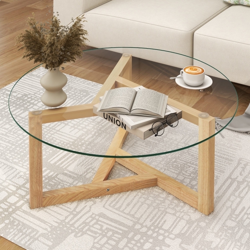 Coffee Table Geometric Wood Base and Scandinavian Style