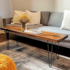 Coffee Table Hairpin Legs Natural Wood Slab Low Top