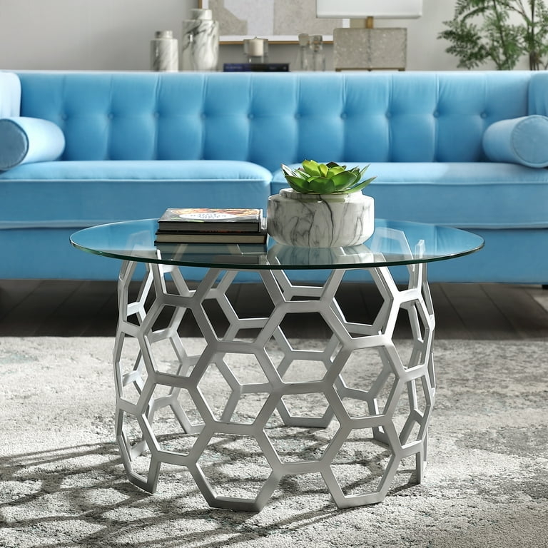 Coffee Table Honeycomb Lattice Silver Metal Hexagon
