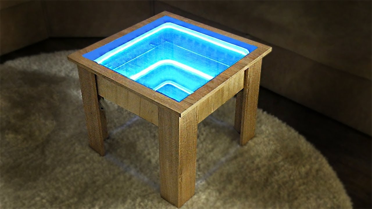 Coffee Table Infinity Mirror with Blue LED Lighting Glow