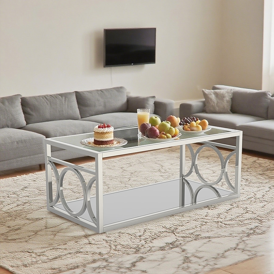 Coffee Table Interlocking Circles Mirrored Bottom Shelf